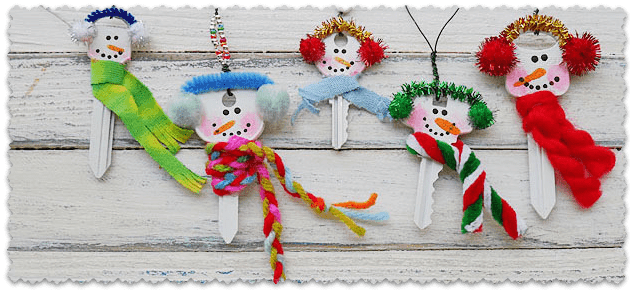 Recycled Key Snowman Ornaments