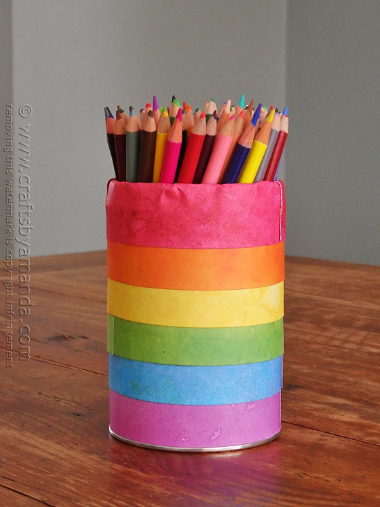 Rainbow Pencil Holder Can - Crafts by Amanda