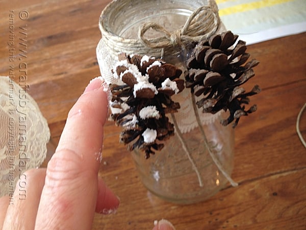 Snowy Pinecone Candle Jar Luminaries @amandaformaro Crafts by Amanda