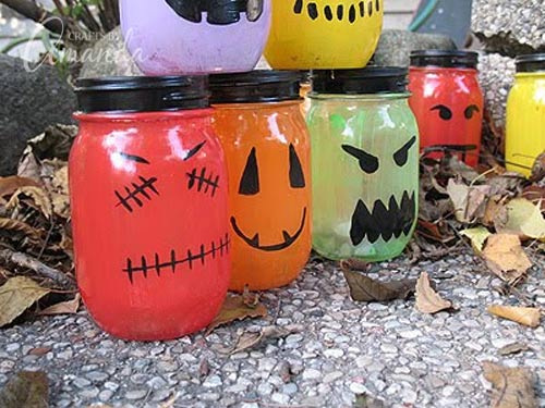 Halloween Luminaries: spooky colorful painted jars
