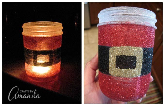How to make a gorgeous Glittery Santa's Belly Jar with an empty recycled jar or a mason jar and glitter! 