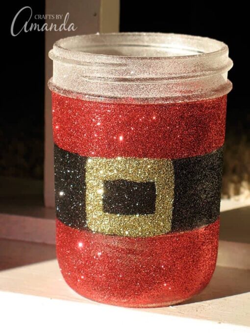 How to make a gorgeous Glittery Santa's Belly Jar with an empty recycled jar or a mason jar and glitter!