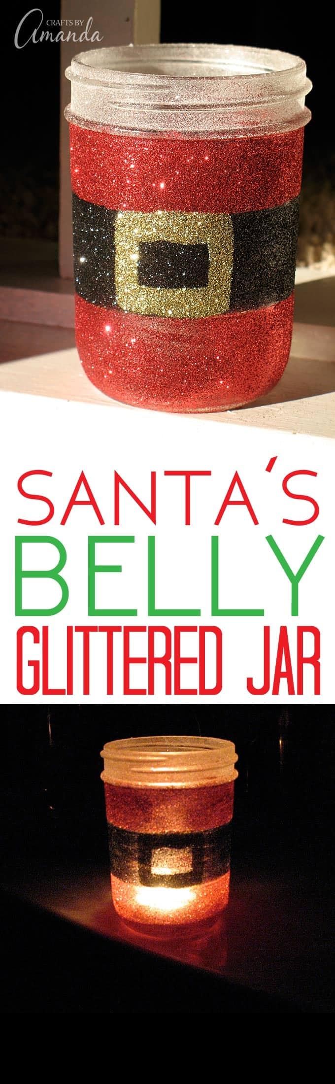 How to make a gorgeous Glittery Santa's Belly Jar with an empty recycled jar or a mason jar and glitter! 