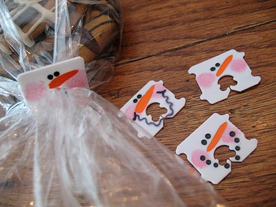 Recycled Bread Tag Snowmen