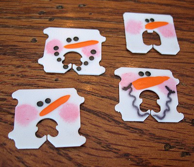 Recycled Bread Tag Snowmen