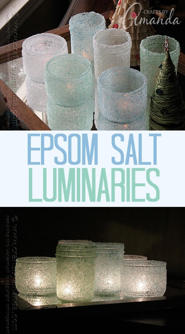 I love these gorgeous epsom salt luminaries! These would be perfect for Christmas, winter, a beachy porch or a wedding even. So beautiful!