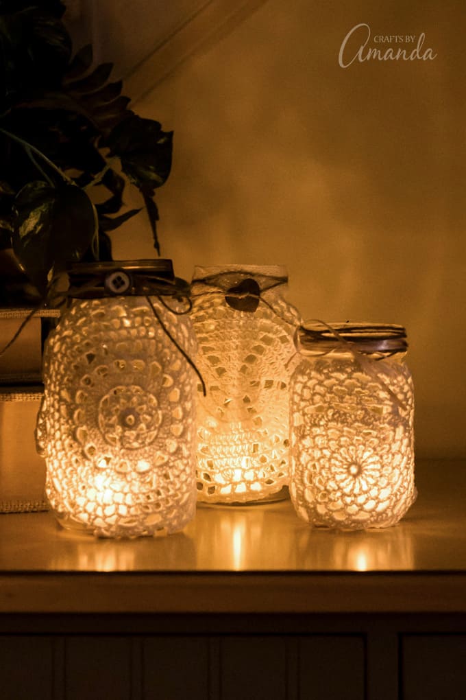 doily luminaries on table