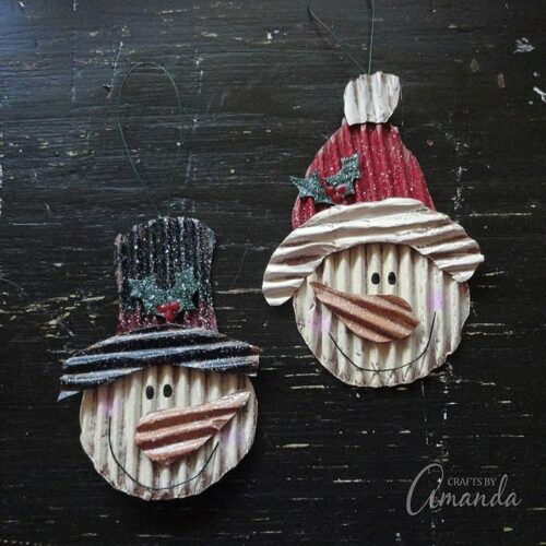 Snowman Ornaments from Corrugated Cardboard