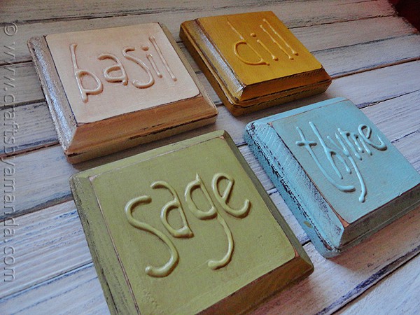 Rustic Faux Embossed Herb Plaques