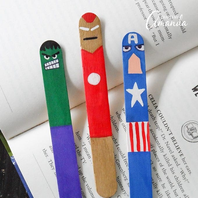 Avengers Bookmarks made from craft sticks