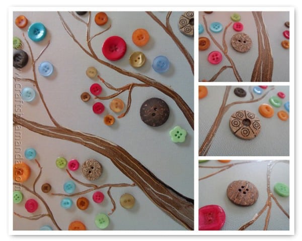 Make this beautiful button tree for your home. This button tree tutorial shows you step by step how to turn an ordinary canvas into colorful wall art!