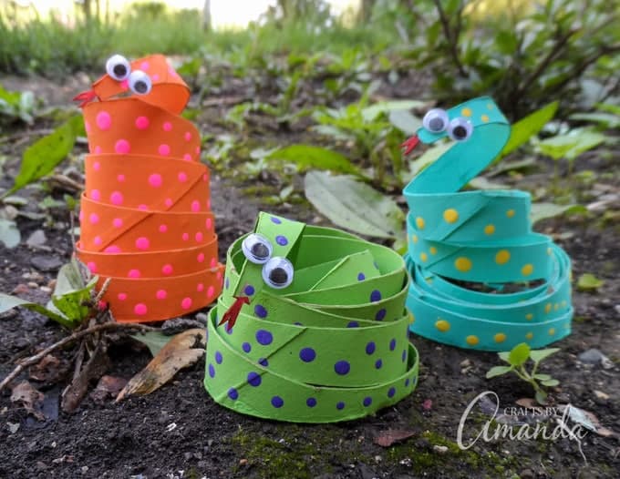 Colorful cardboard tube coiled snakes craft