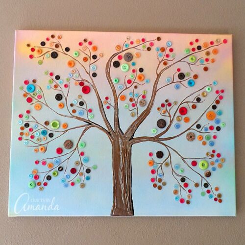 Button Tree: a beautiful canvas project full of vibrant colors