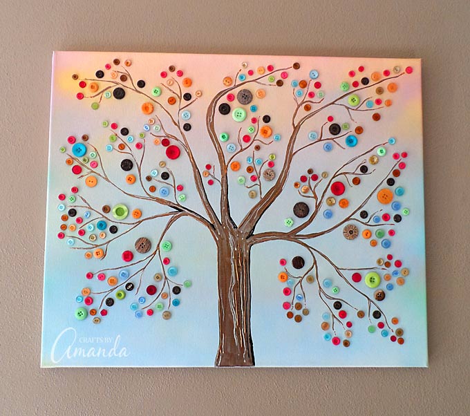 Mini Button Canvas Trees  Button crafts for kids, Button crafts