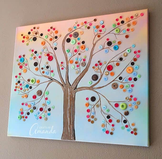 Learn how to make this vibrant button tree - by Amanda Formaro of Crafts by Amanda