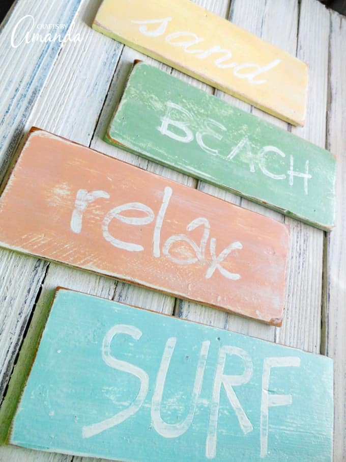 Weathered beach signs hanging