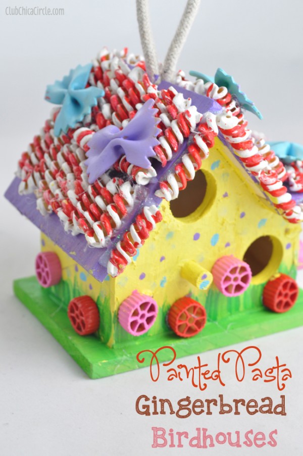 Painted-Pasta-Gingerbread-Birdhouse-Holiday-Tween-Craft