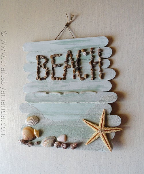 Craft Stick Beach Plaque Crafts by Amanda