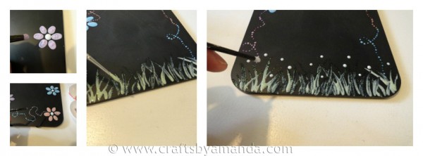 steps for glitter flower power chalkboard