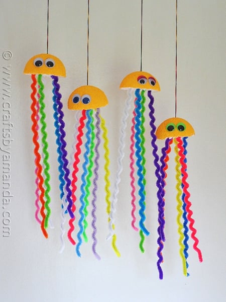 hanging jellyfish made from styrofoam balls and pipe cleaners