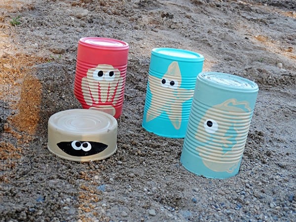 Cute sea creature sand castle cans -- craftsbyamanda.com