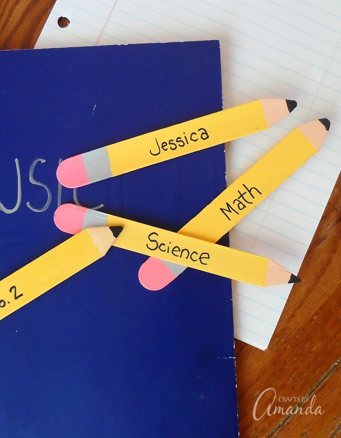 Bookmarks made out of craft sticks that look like pencils