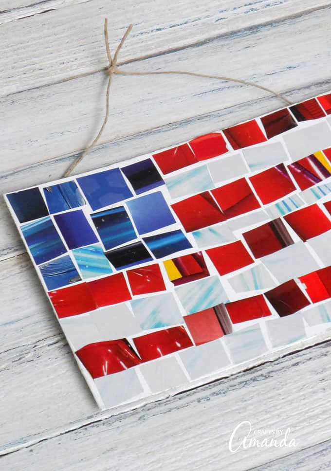 Make an easy and fun Magazine Mosaic Flag with the kids.