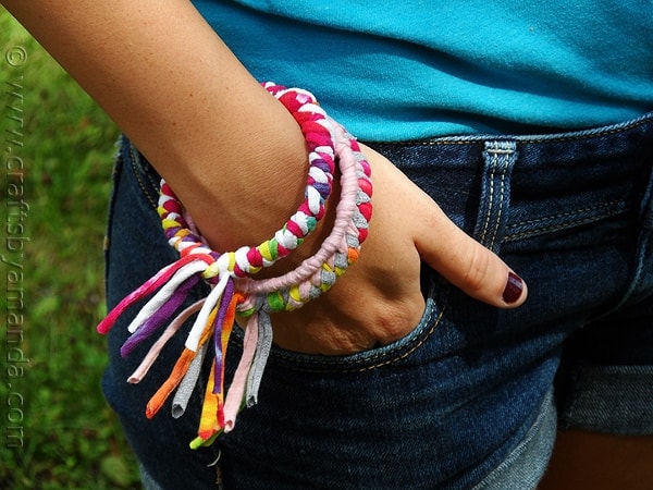 T-shirt Bracelets: cut your old t-shirts into strips for this fun craft!