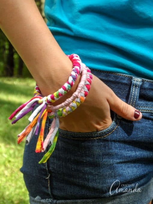 T-shirt Bracelets: cut your old t-shirts into strips for this fun craft!