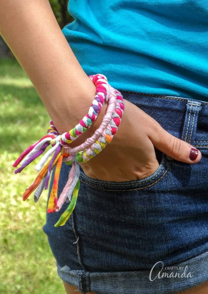 T-shirt Bracelets: cut your old t-shirts into strips for this fun