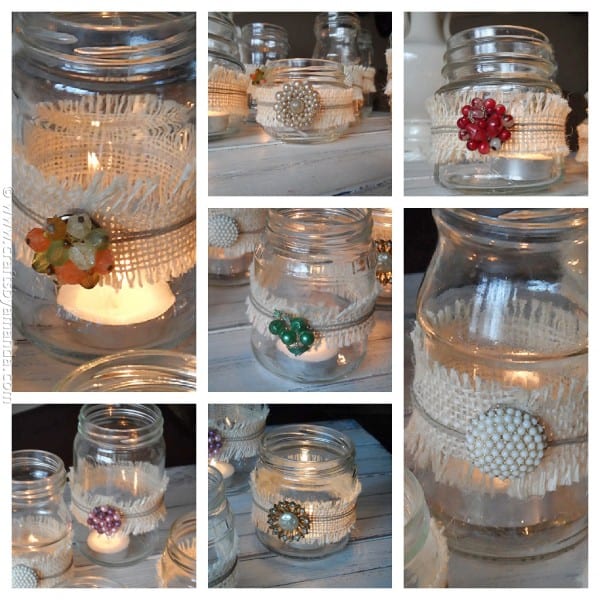 Bleached Burlap Vintage Jewelry Luminaries - CraftsbyAmanda.com