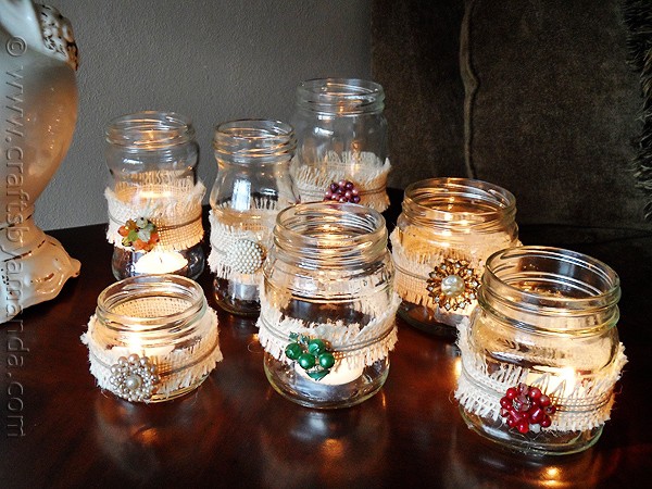 Bleached Burlap Vintage Jewelry Luminaries - CraftsbyAmanda.com