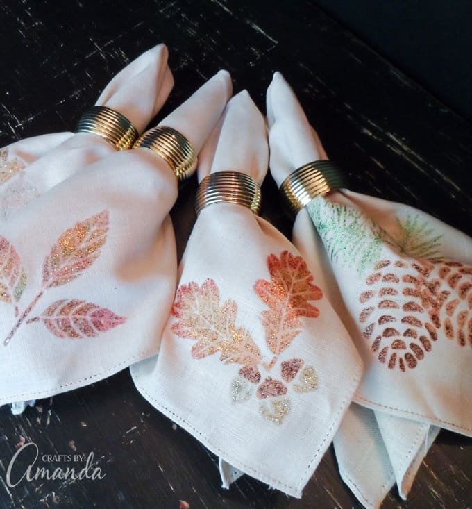 thanksgiving napkins- glittery stenciled napkins