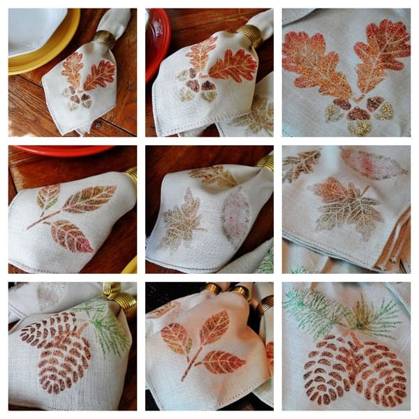 Thanksgiving Napkins: Glitter Leaves and Acorns collage