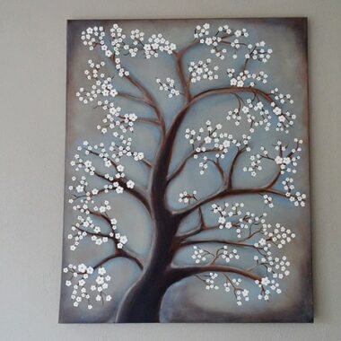 White Cherry Blossom Tree Painting - CraftsbyAmanda.com