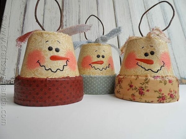 Vintage Clay Pot Snowman Ornaments - CraftsbyAmanda.com