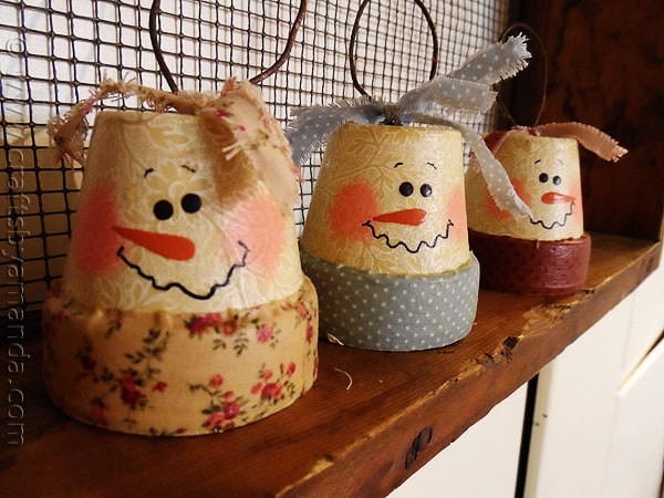 Vintage Clay Pot Snowman Ornaments - CraftsbyAmanda.com
