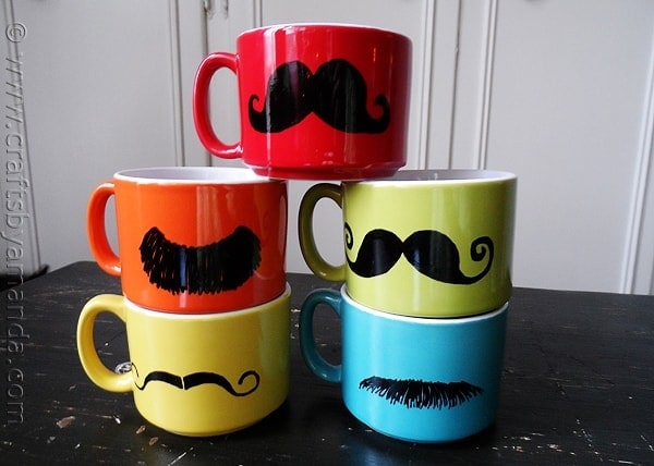 Colorful Mustache Mugs - CraftsbyAmanda.com