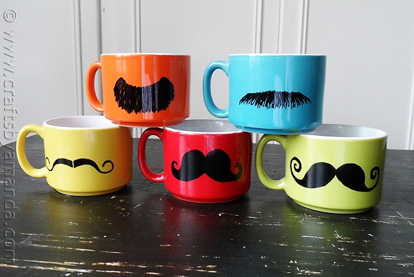 Colorful Mustache Mugs - CraftsbyAmanda.com