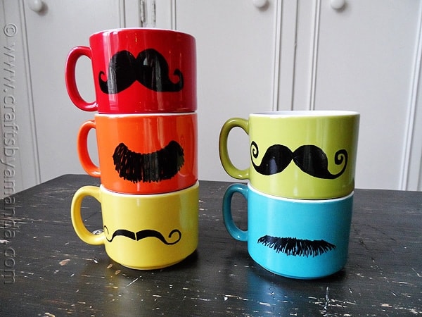 Colorful Mustache Mugs - CraftsbyAmanda.com