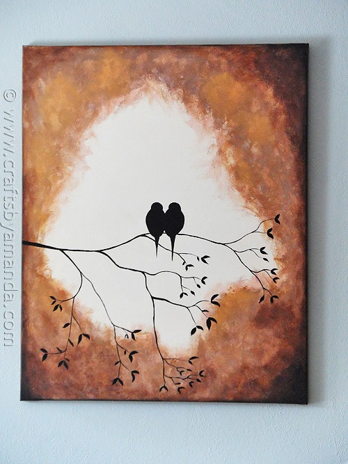 Silhouette Painting this adorable birds on a branch painting will