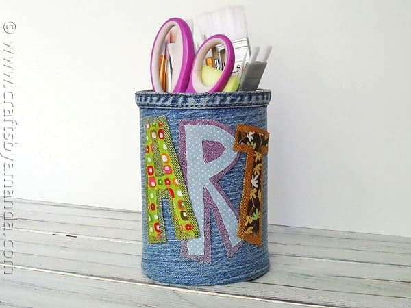 Denim Covered Pencil Can - CraftsbyAmanda.com