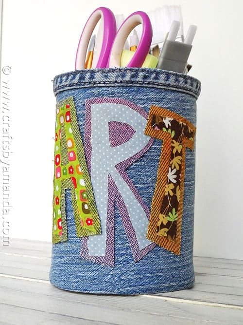 Denim Covered Pencil Can - CraftsbyAmanda.com