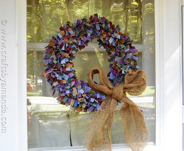 Colored Denim Scrap Wreath - CraftsbyAmanda.com @amandaformaro