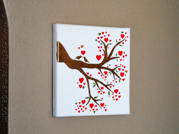 Birds on a Branch: Love Birds in a Heart Tree on Canvas - CraftsbyAmanda.com @amandaformaro