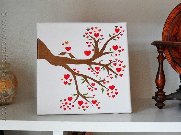 Birds on a Branch: Love Birds in a Heart Tree on Canvas - CraftsbyAmanda.com @amandaformaro