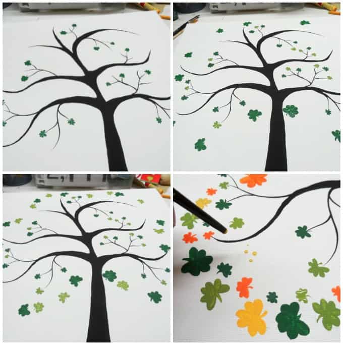 Adding green shamrocks and other colors to the tree