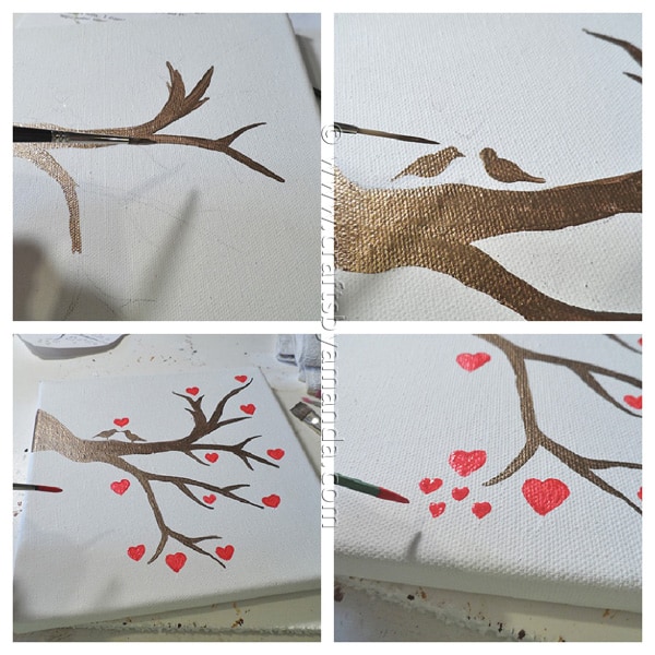 Birds on a Branch: Love Birds in a Heart Tree on Canvas - CraftsbyAmanda.com @amandaformaro