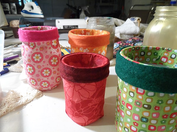 Mod Podge Fabric Jars via CraftsbyAmanda.com @amandaformaro