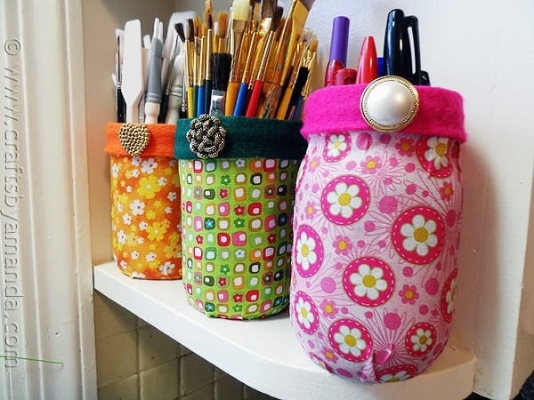 Mod Podge Fabric Jars via CraftsbyAmanda.com @amandaformaro